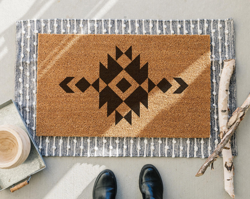 Aztec Coir Doormat: Southwestern Tribal Design Welcome Mat