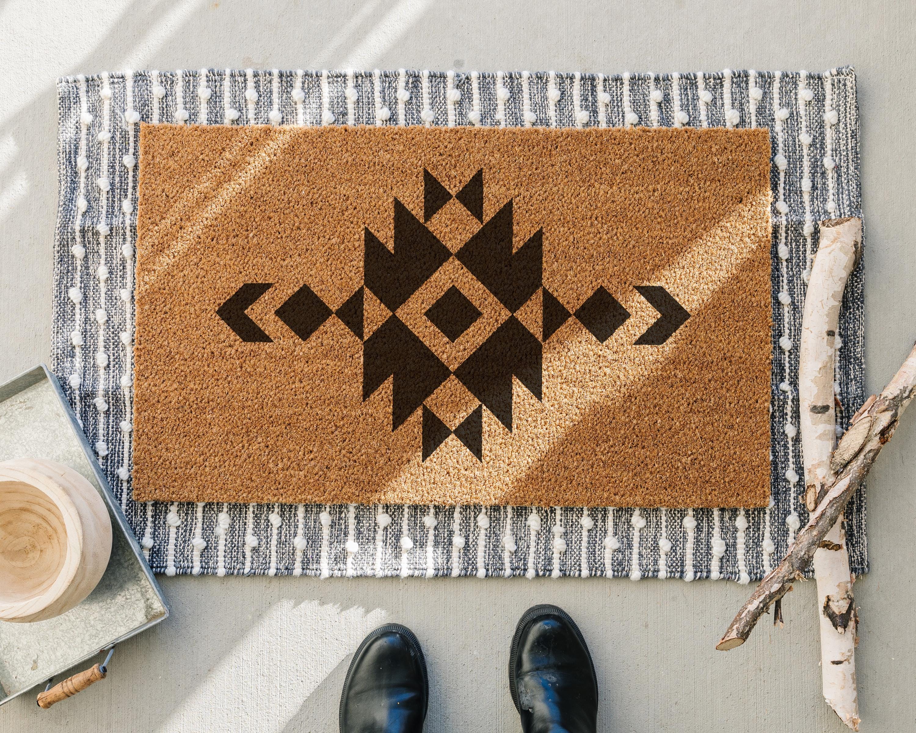 Aztec Coir Doormat: Southwestern Tribal Design Welcome Mat