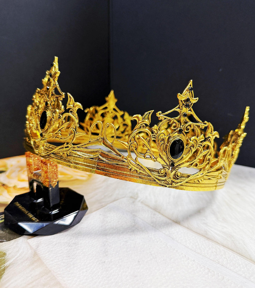 HappyJewelryWorld Renaissance Gold Crown Black Rhinestone Theatrical Prop