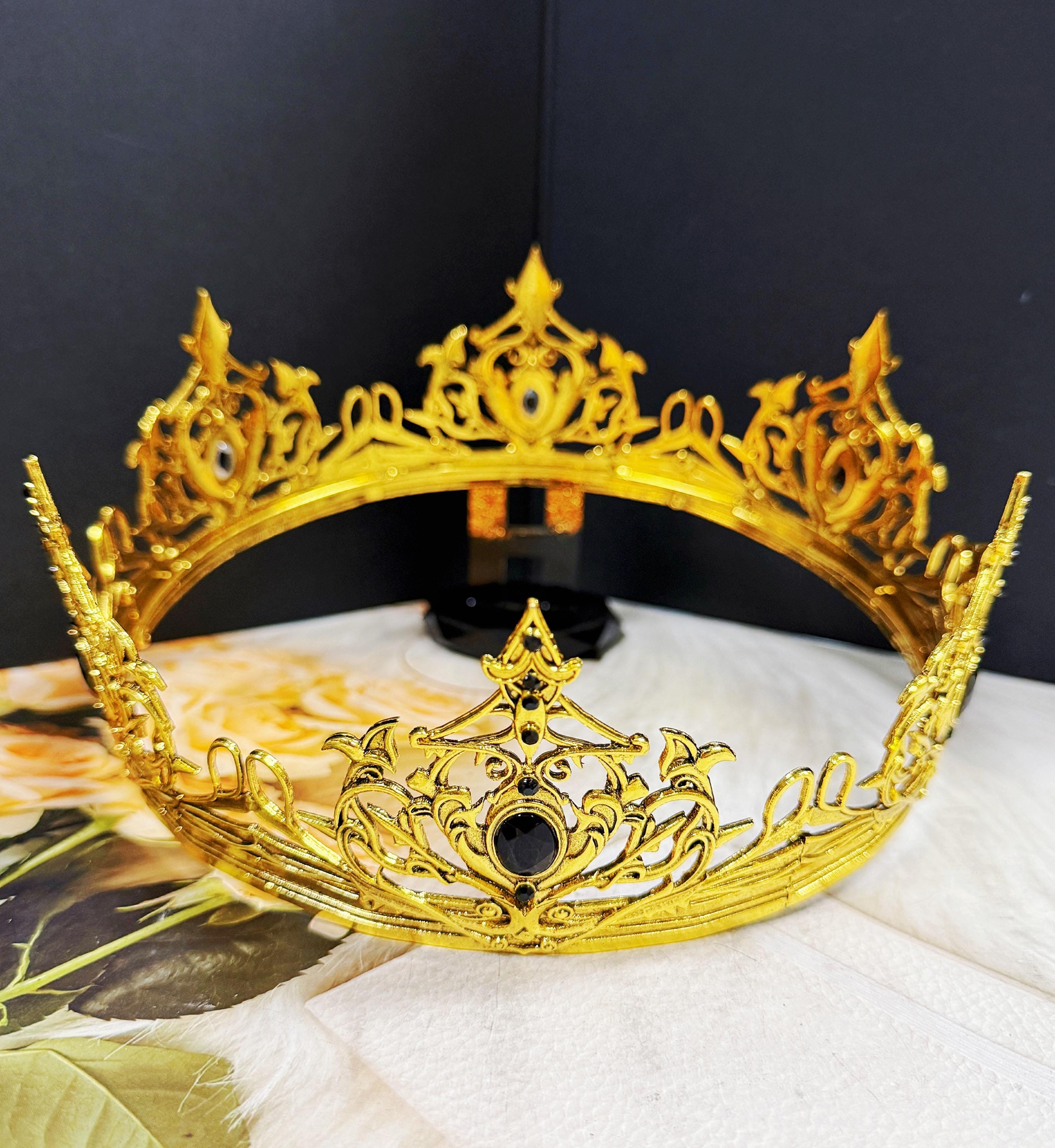 HappyJewelryWorld Renaissance Gold Crown Black Rhinestone Theatrical Prop