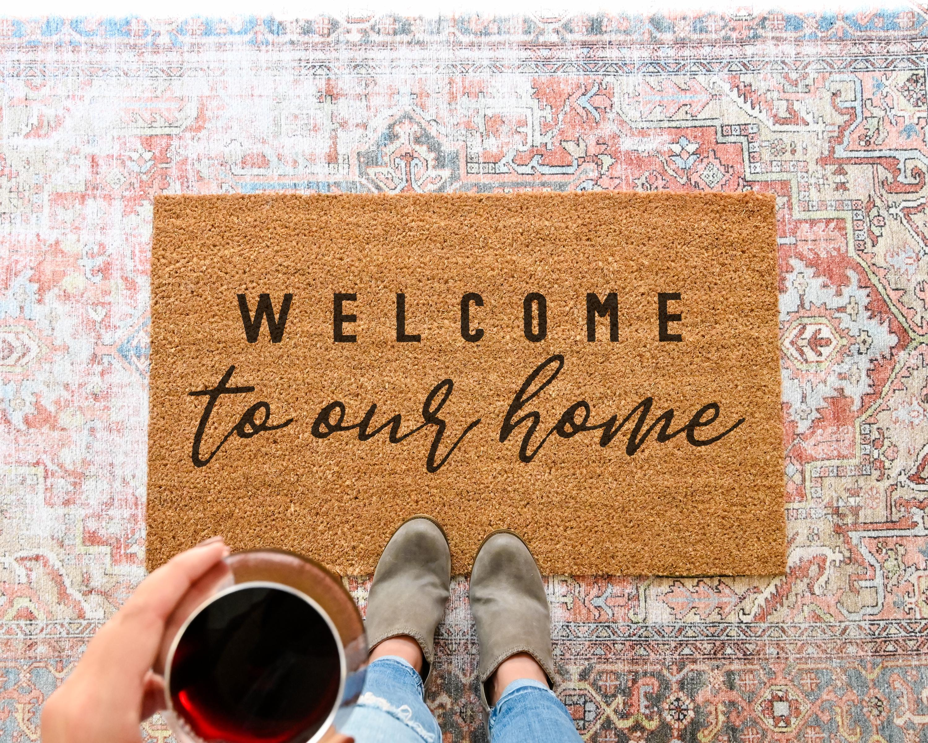 HamlinRowShop Coir Welcome Doormat - To Our Home, Front Porch Decor