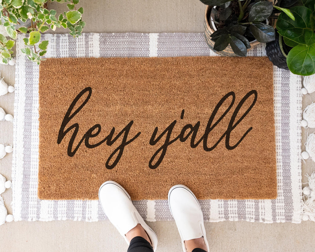 HamlinRowShop Hey Yall Coir Door Mat Funny Welcome