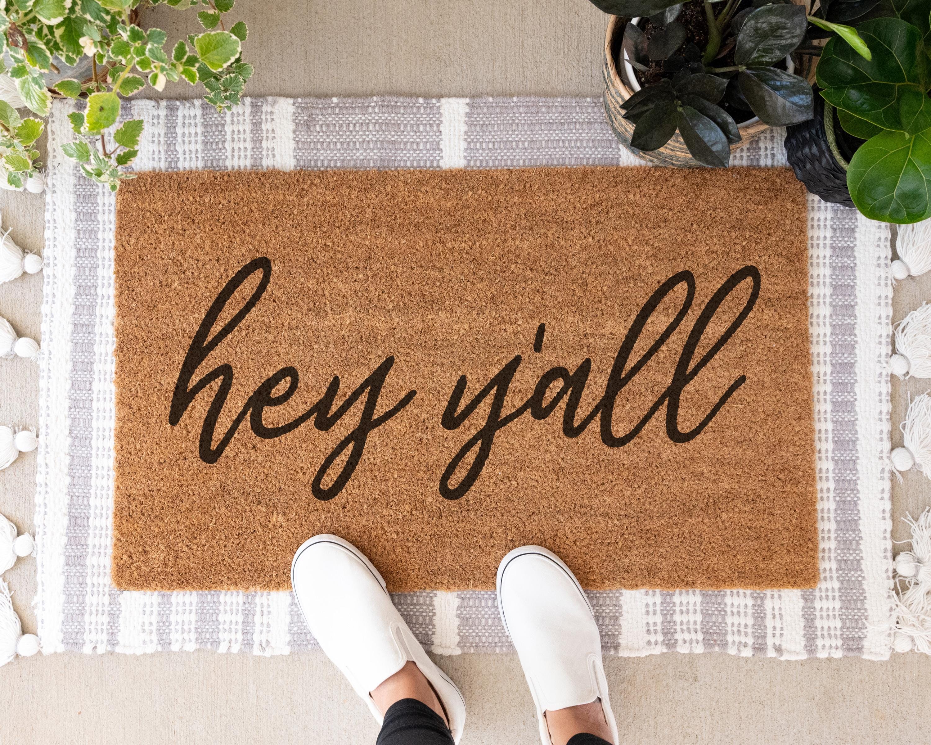 HamlinRowShop Hey Yall Coir Door Mat Funny Welcome