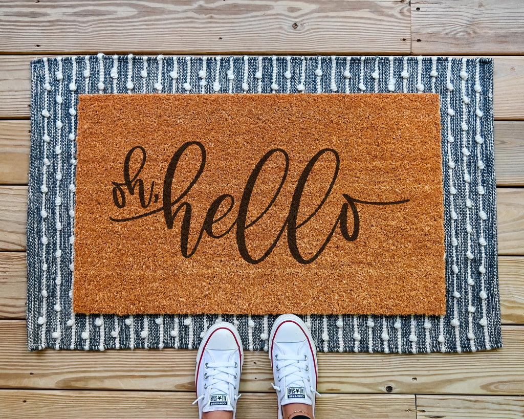 HamlinRowShop Oh Hello Coir Doormat Natural Brown