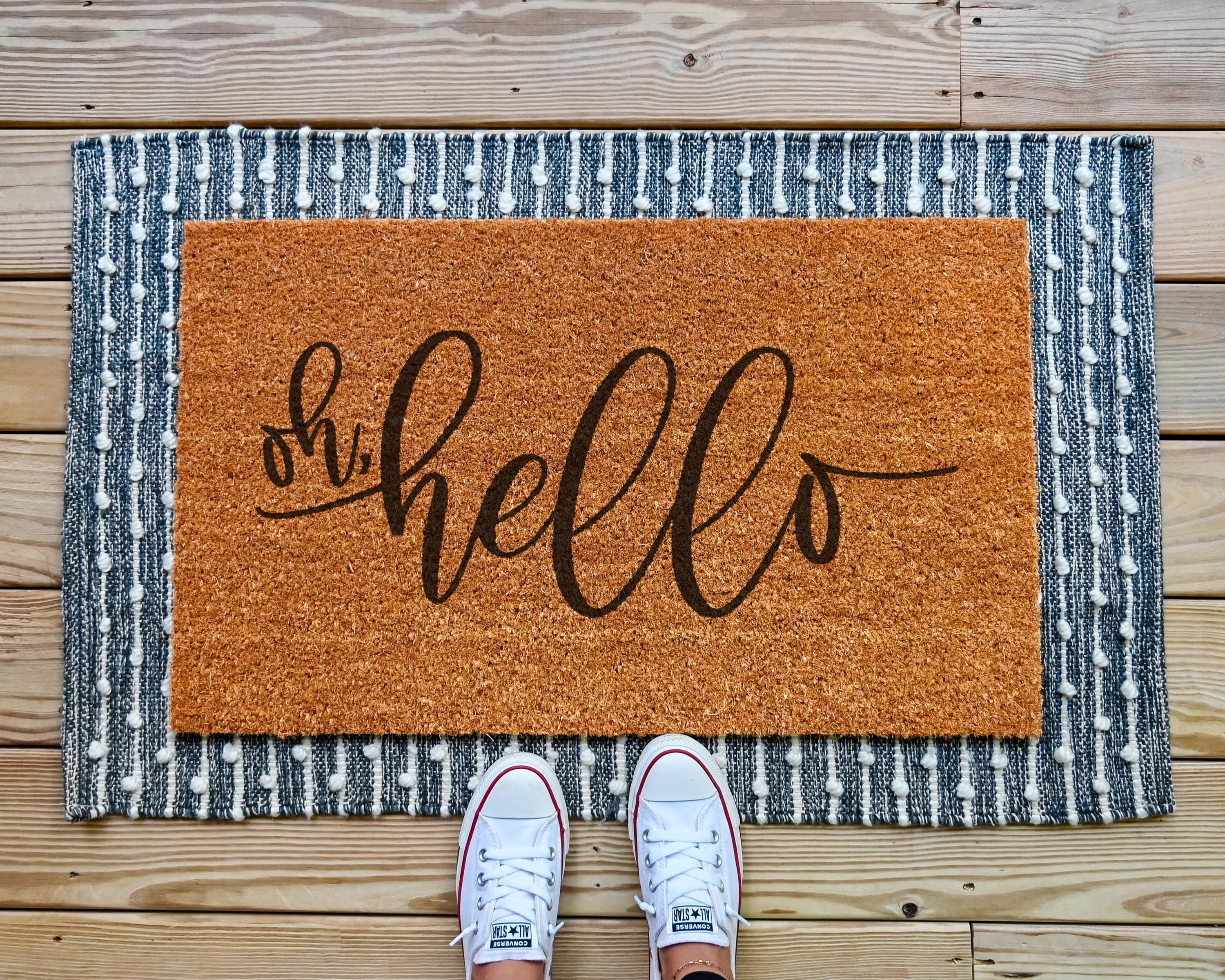 HamlinRowShop Oh Hello Coir Doormat Natural Brown