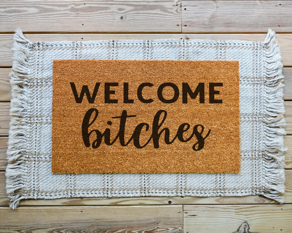 HamlinRowShop Welcome Bitches Coir Doormat Funny Black