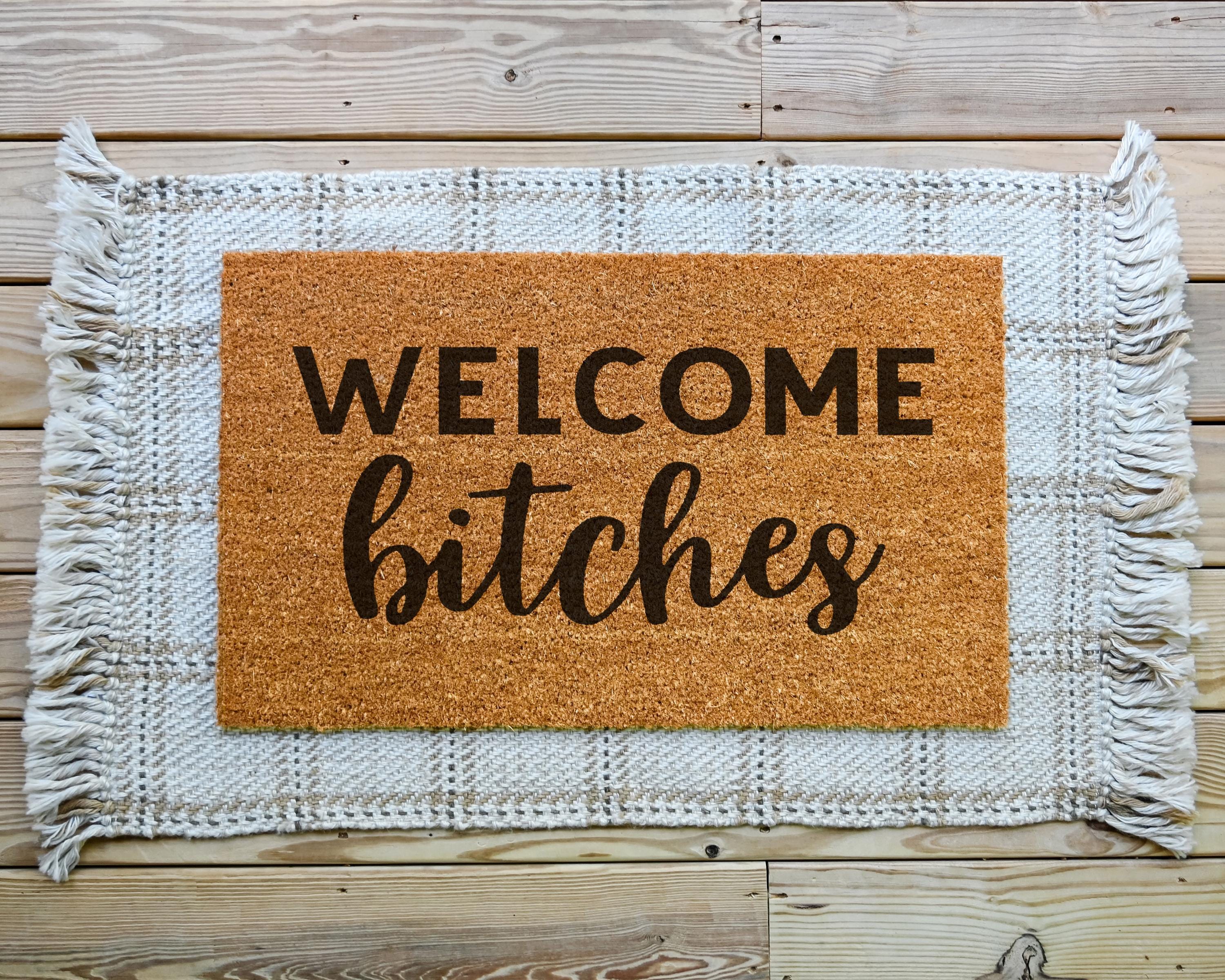 HamlinRowShop Welcome Bitches Coir Doormat Funny Black