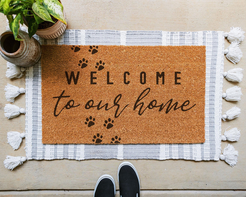 Coir Dog Paws Welcome Doormat With Paw Print Design