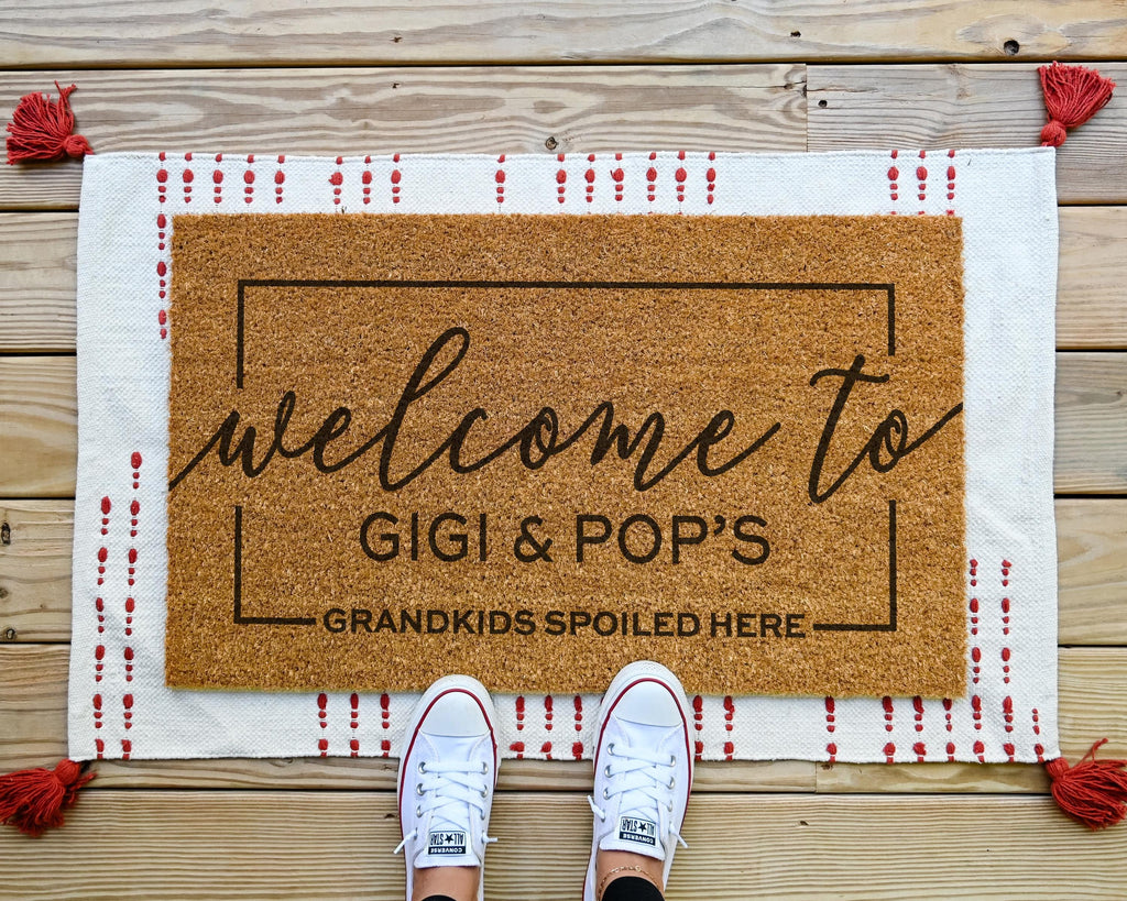 HamlinRowShop Grandkids Welcome Here Personalized Coir Doormat