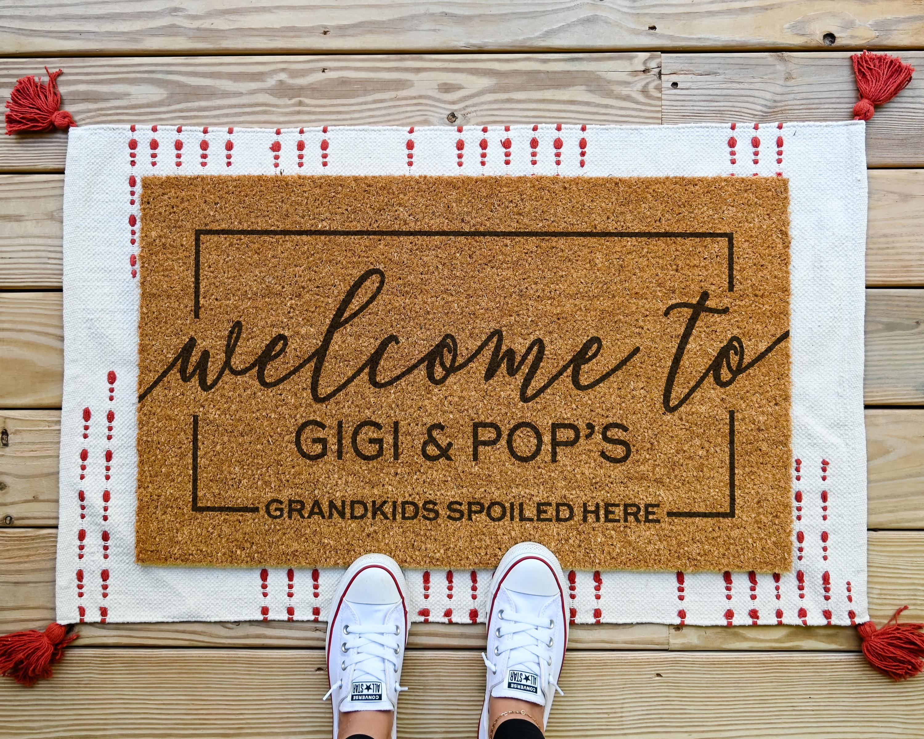 HamlinRowShop Grandkids Welcome Here Personalized Coir Doormat
