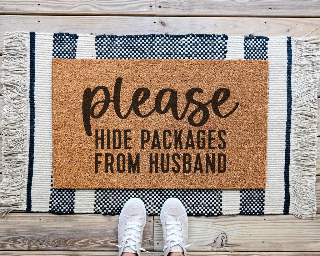 Funny Doormat Please Hide Packages from Husband Coir Natural Fiber