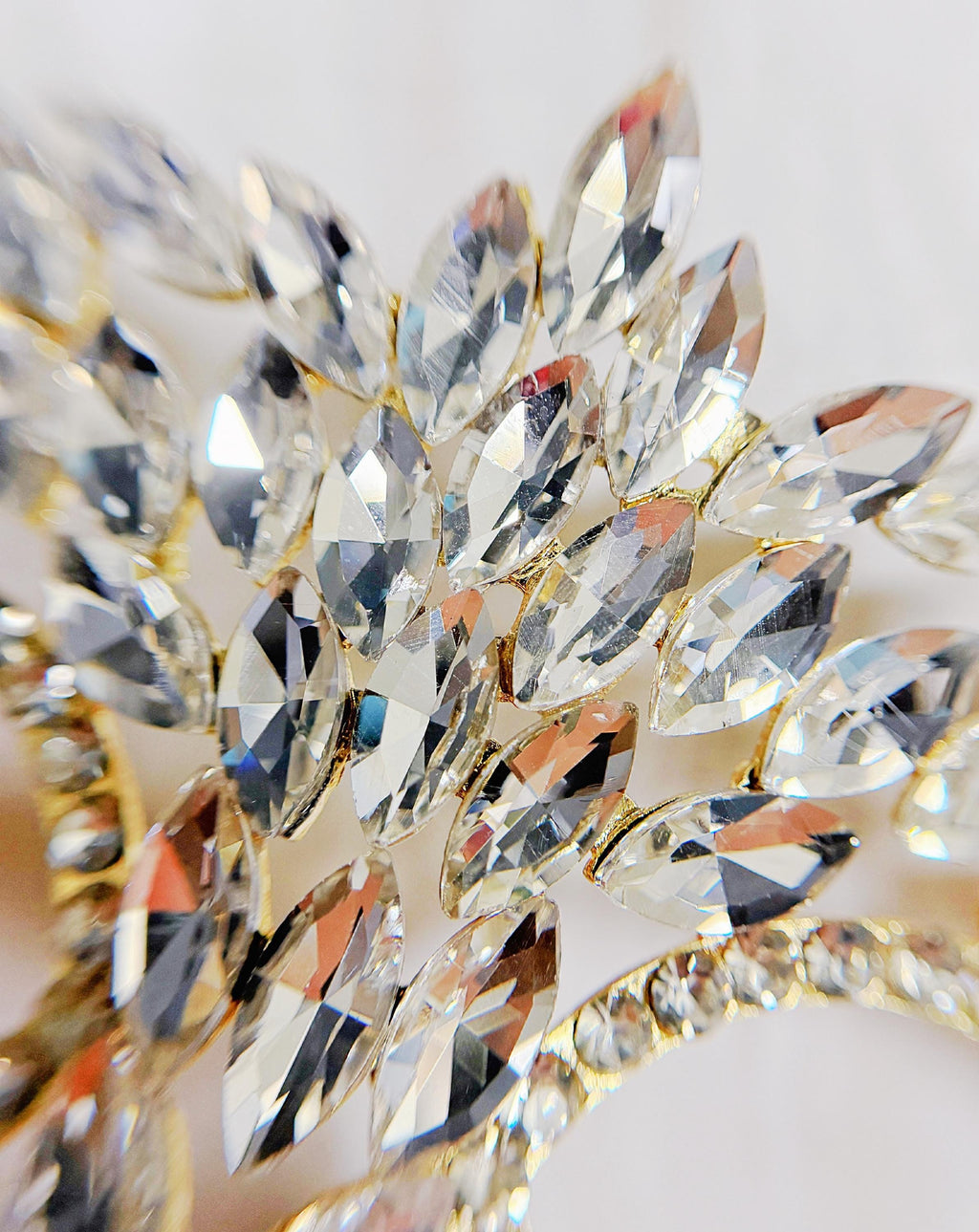 HappyJewelryWorld Crystal Masquerade Mask on Stick Gold Venetian Ball Mask