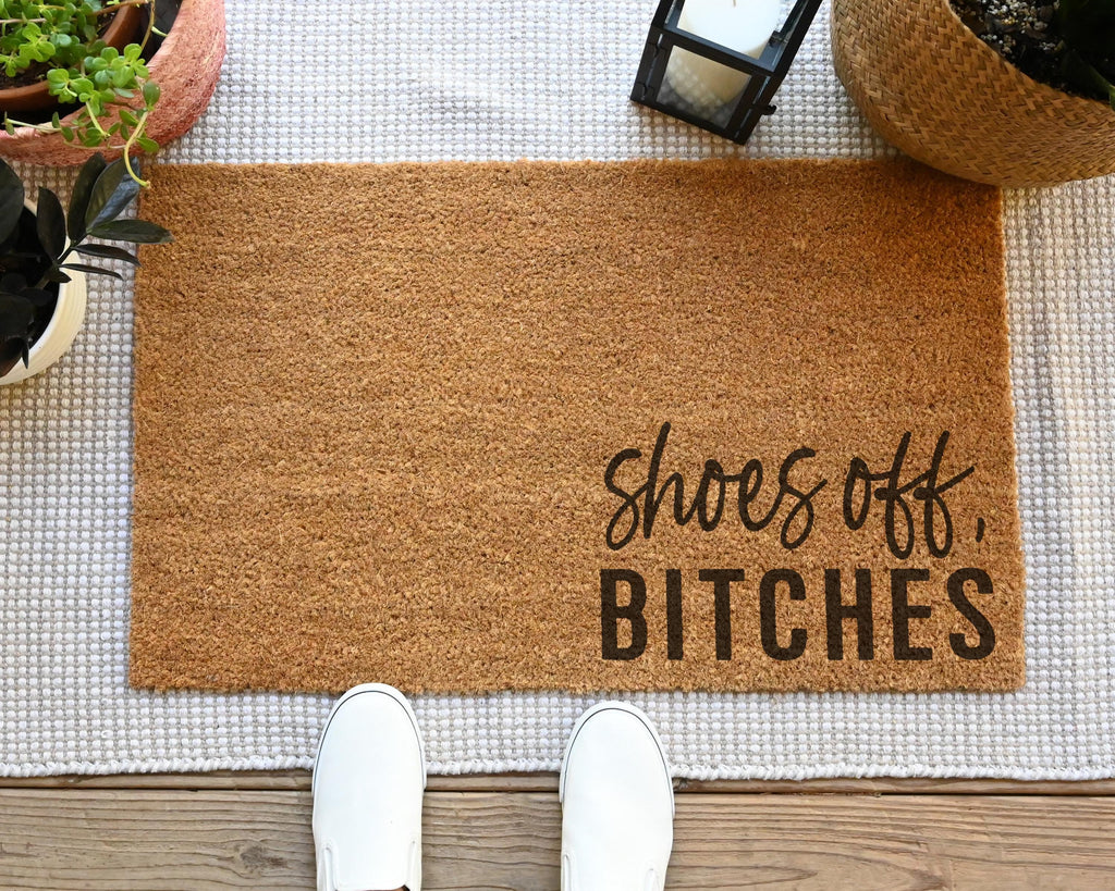 HamlinRowShop Shoes Off Bitches Funny Coir Doormat