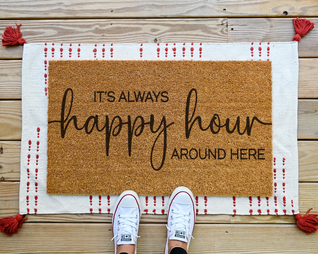 HamlinRowShop Happy Hour Door Mat Coir 16 x 24 in