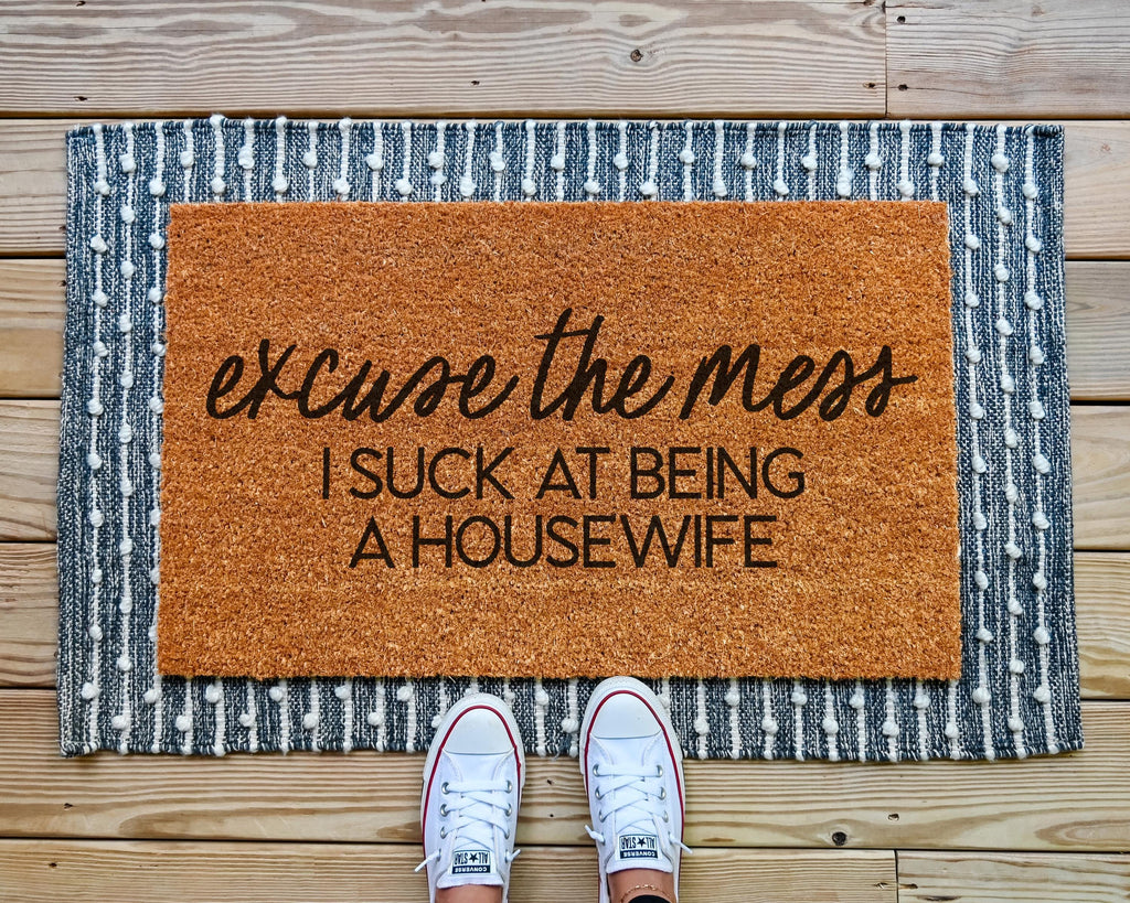 HamlinRowShop Excuse the Mess My Kids Are Feral Coir Doormat