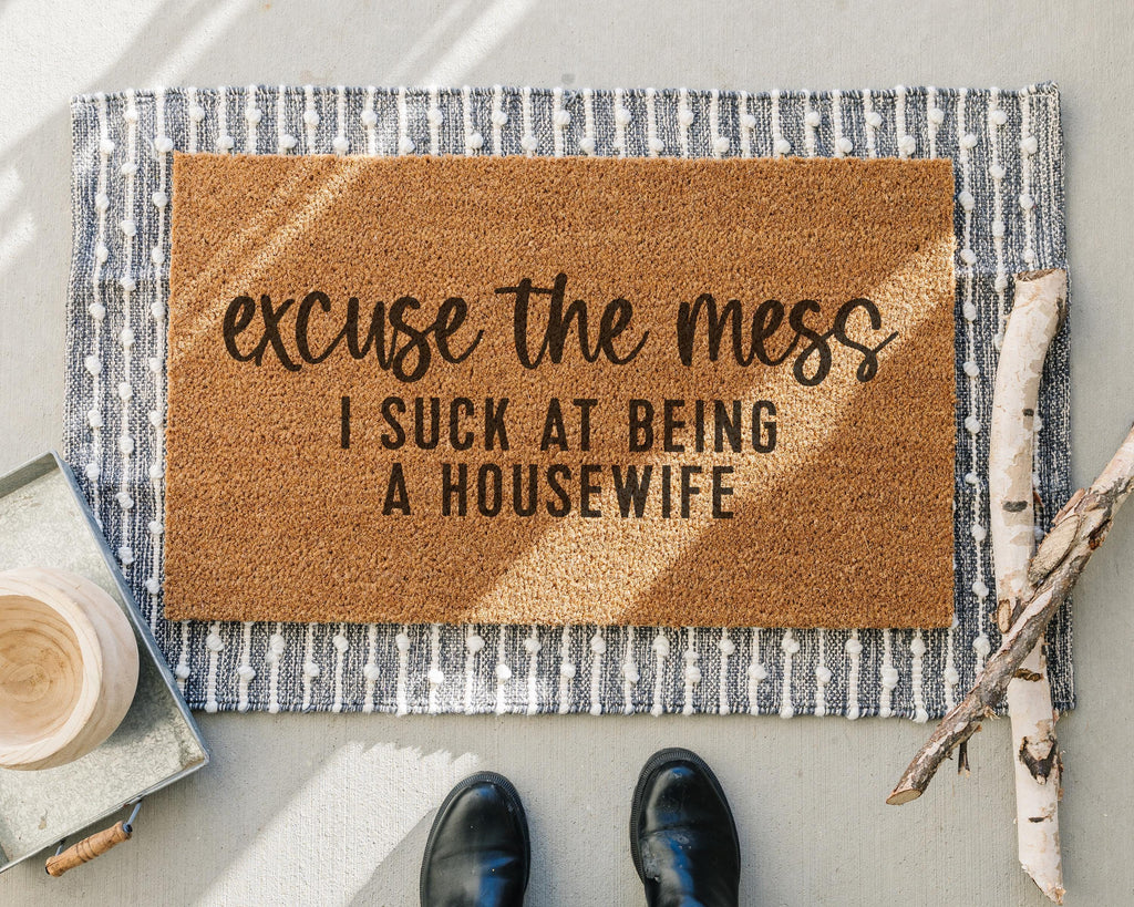 HamlinRowShop Excuse the Mess Funny Coir Doormat Natural Fiber