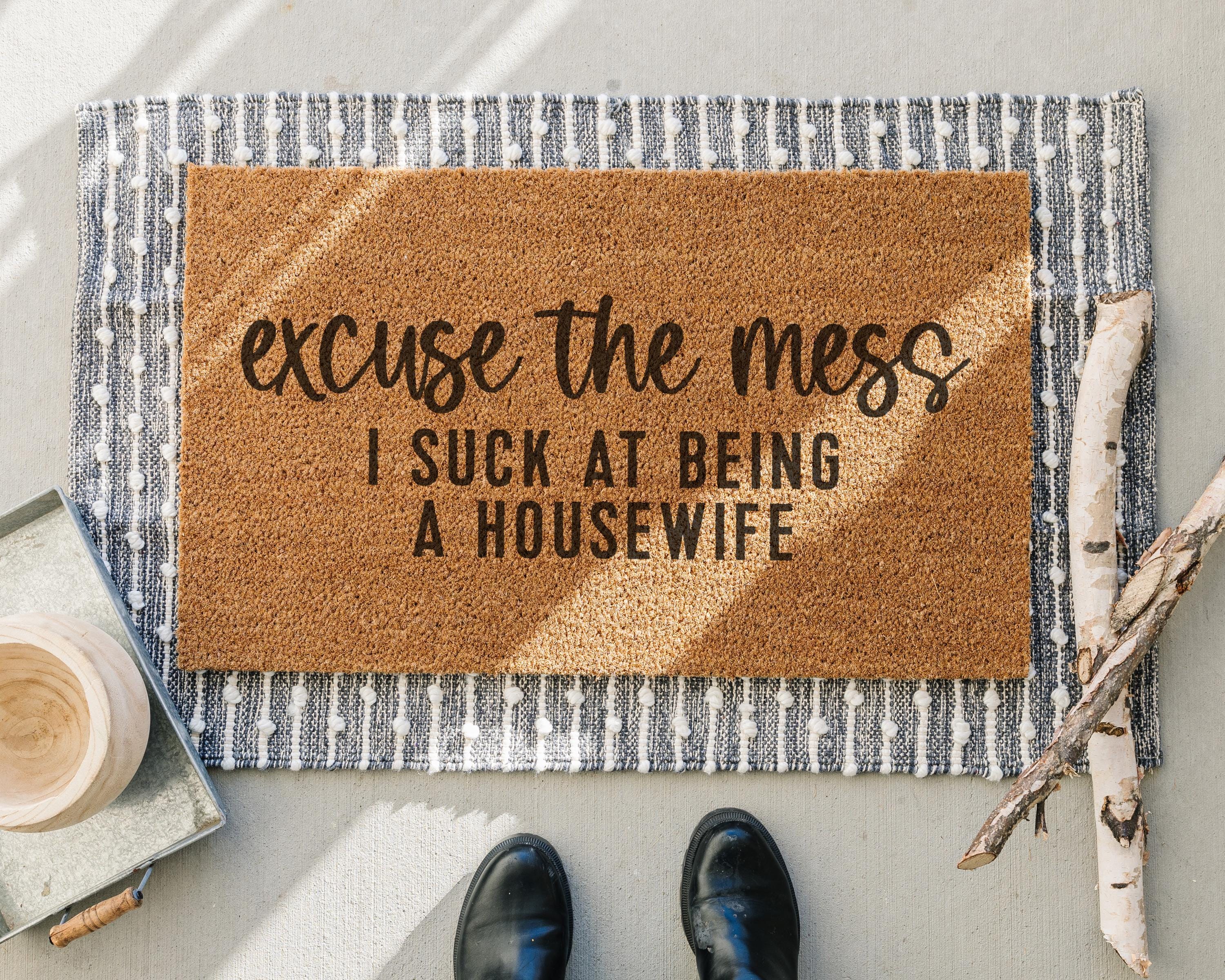 HamlinRowShop Excuse the Mess Funny Coir Doormat Natural Fiber