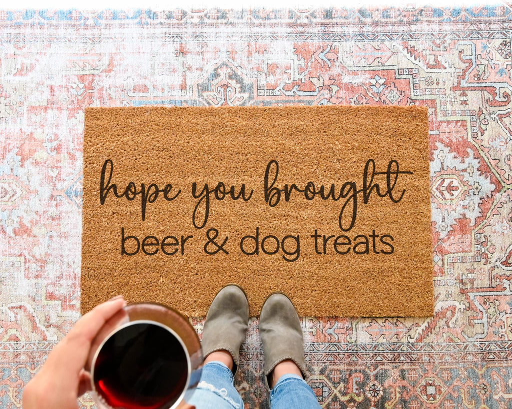 Hamlinrowshop Hope You Brought Beer and Dog Treats Coir Doormat