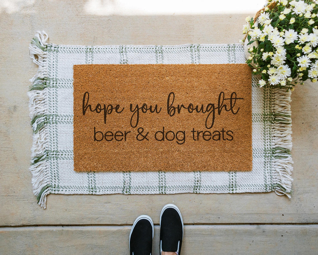 Hamlinrowshop Hope You Brought Beer and Dog Treats Coir Doormat