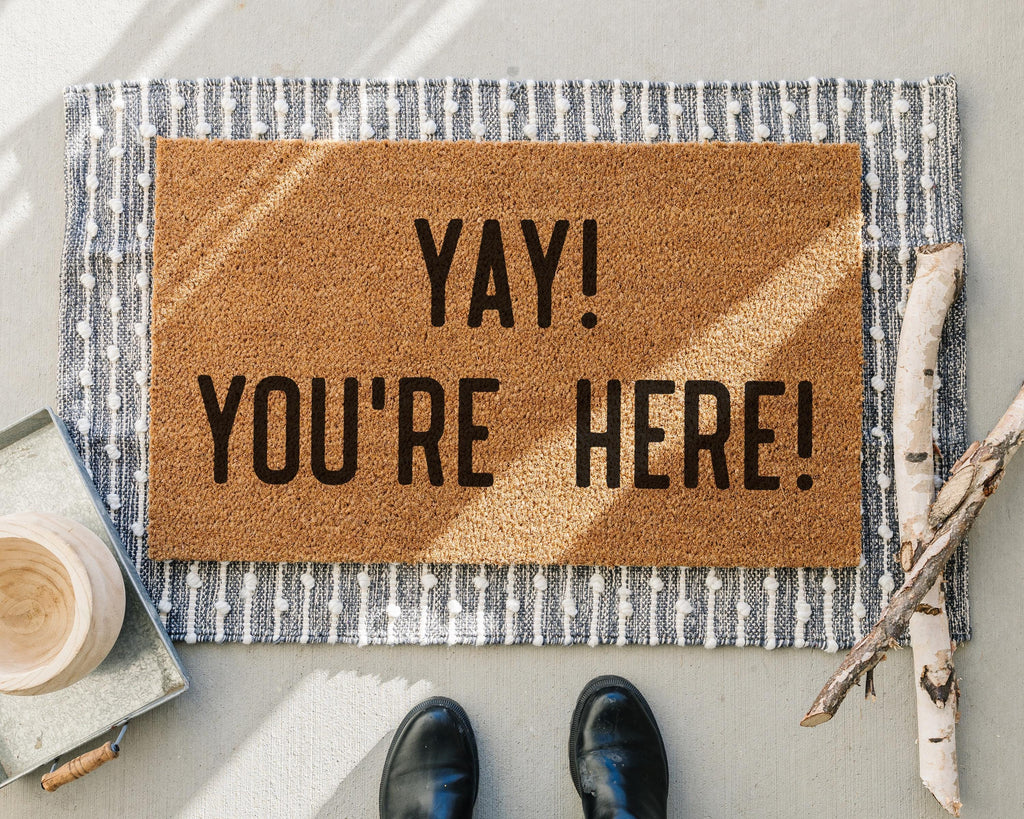 HamlinRowShop Coir Doormat Yay You're Here Welcome Mat