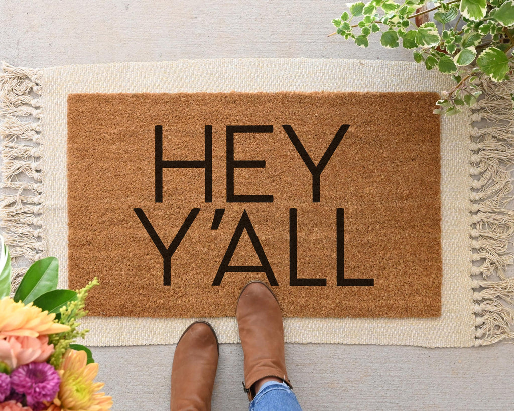 HamlinRowShop Hey Y'all Coir Doormat Custom Welcome Mat