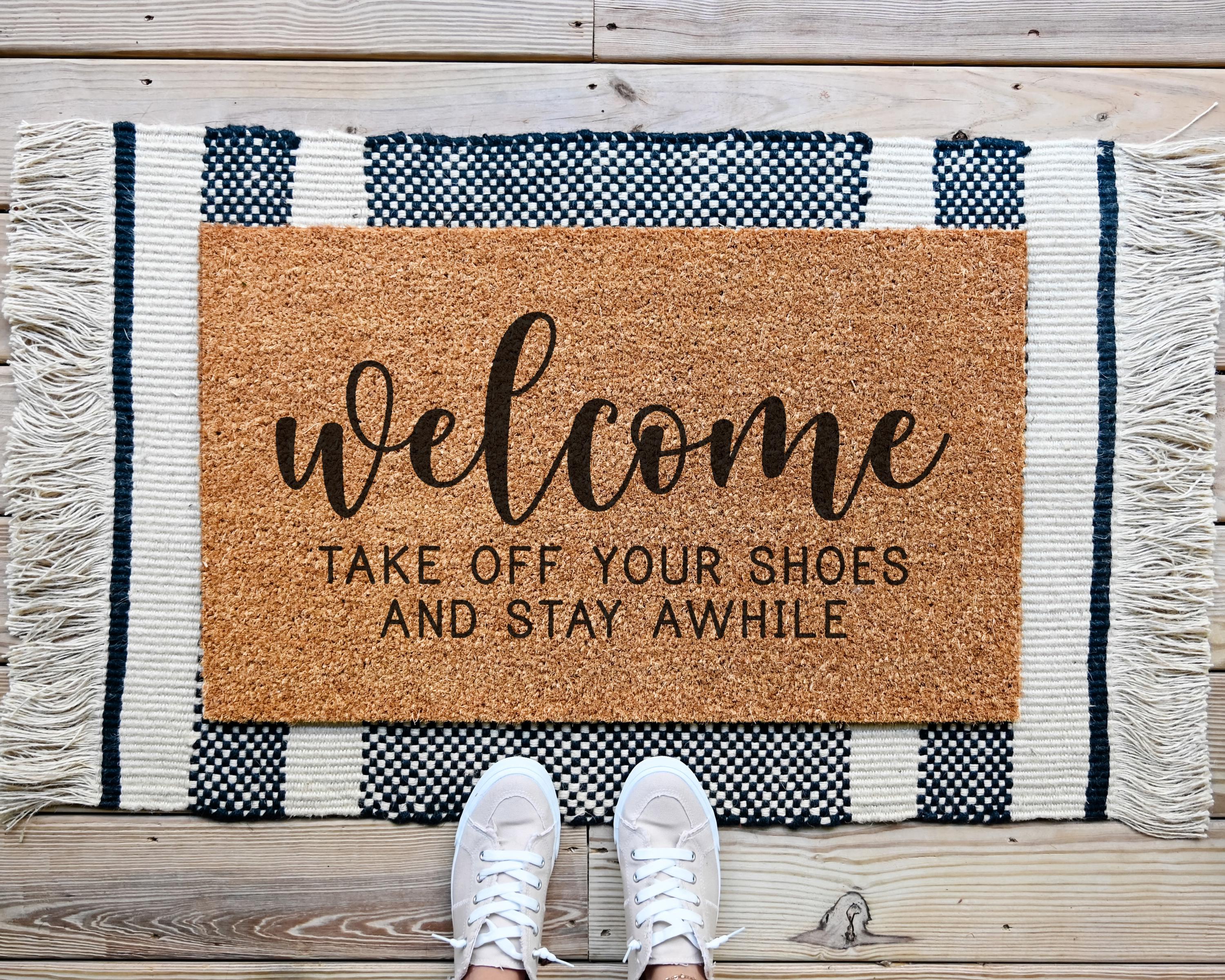 HamlinRowShop Coir Welcome Doormat - Take Off Your Shoes Stay Awhile