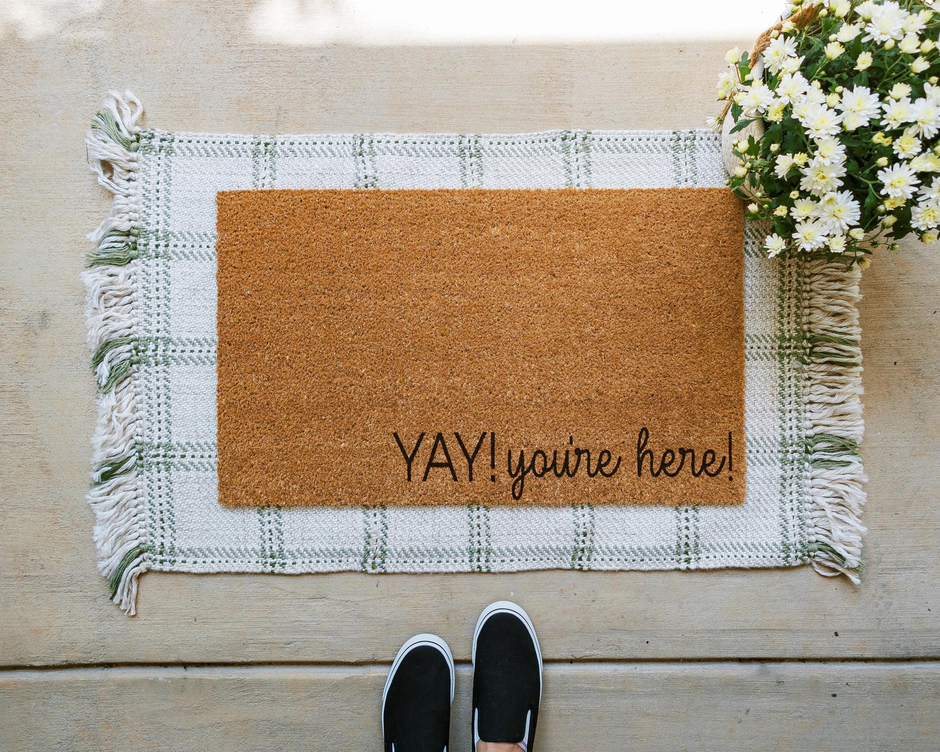 HamlinRowShop Yay You're Here Coir Doormat Funny Welcome Mat