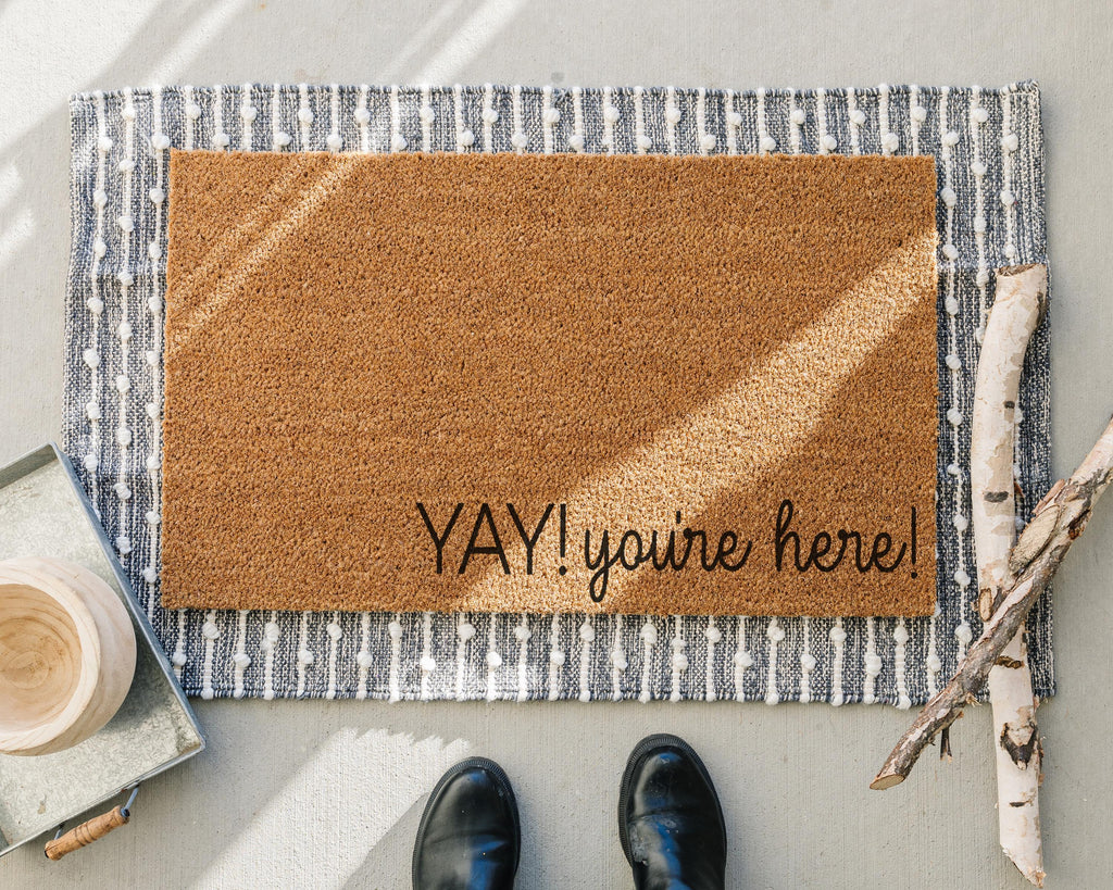 HamlinRowShop Yay You're Here Coir Doormat Funny Welcome Mat