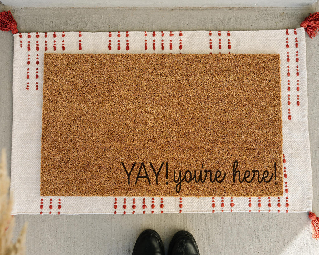 HamlinRowShop Yay You're Here Coir Doormat Funny Welcome Mat