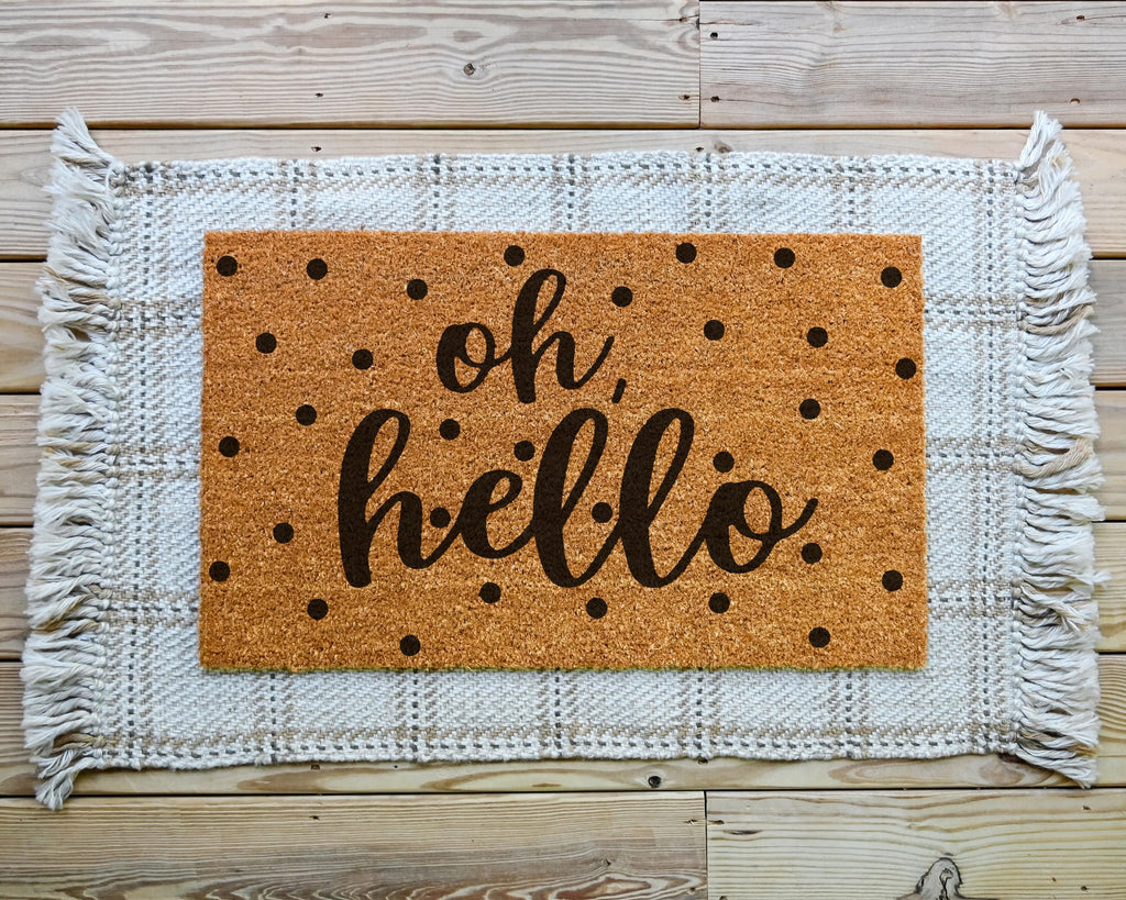 HamlinRowShop Oh Hello Coir Doormat Scrolling Cursive Design