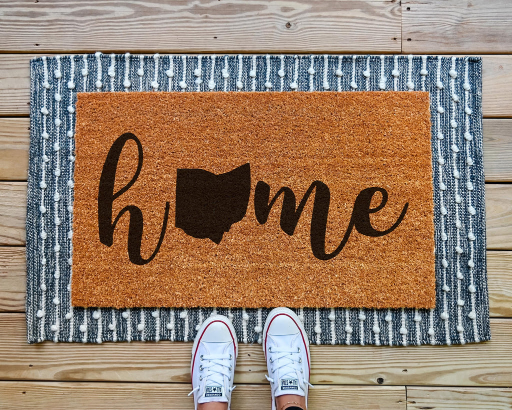 HamlinRowShop Pick Your State Coir Doormat Custom Welcome Mat
