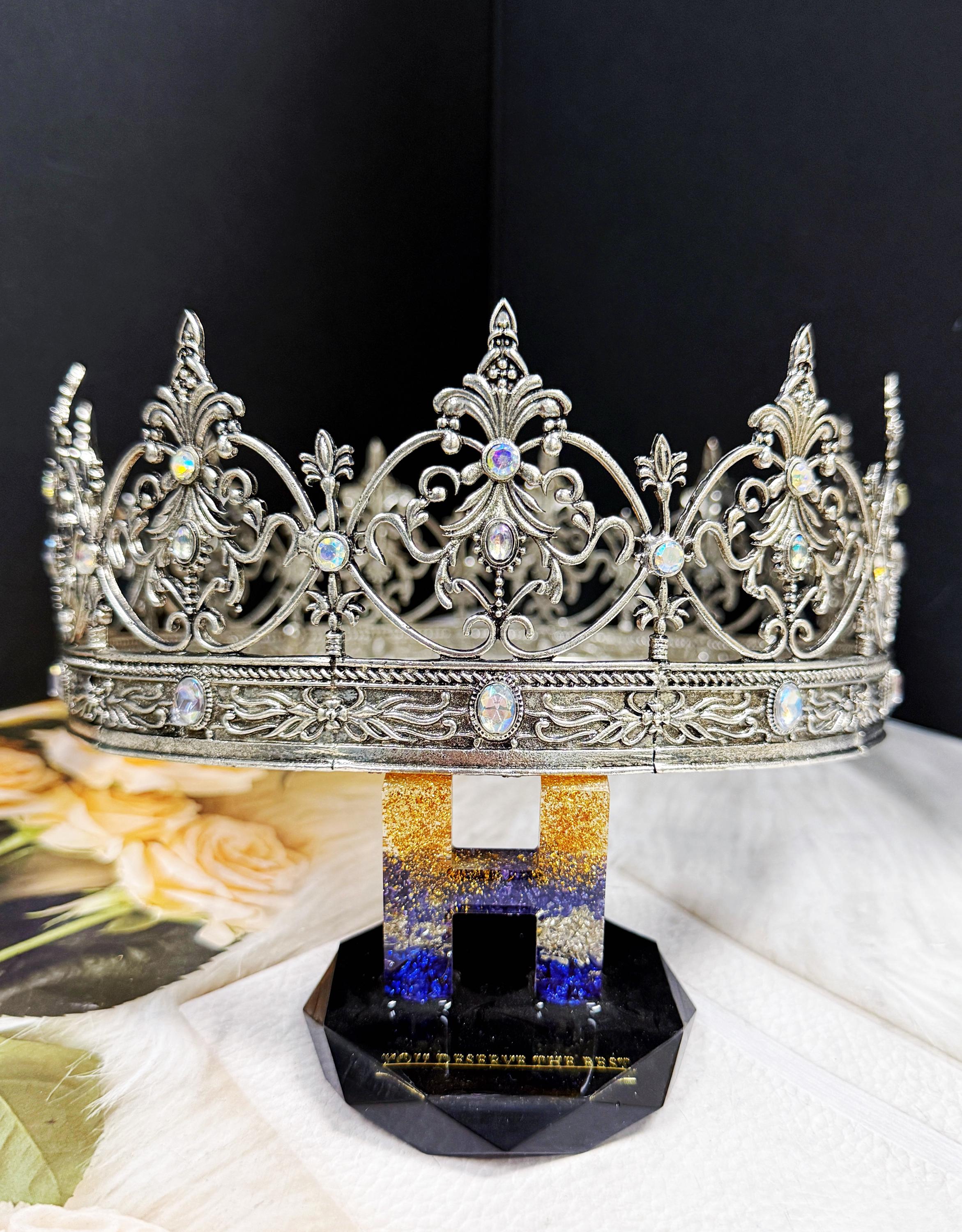 HappyJewelryWorld Vintage Silver Crown Iridescent Crystal Rhinestone XL