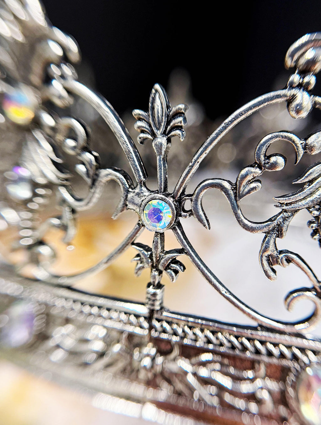 HappyJewelryWorld Vintage Silver Crown Iridescent Crystal Rhinestone XL
