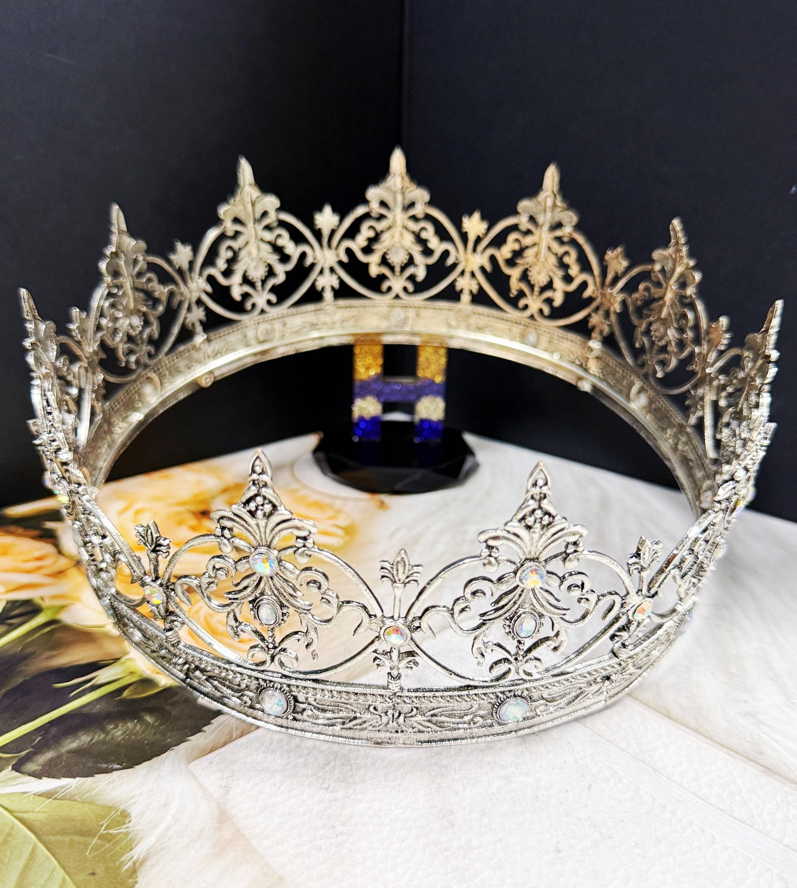 HappyJewelryWorld Vintage Silver Crown Iridescent Crystal Rhinestone XL