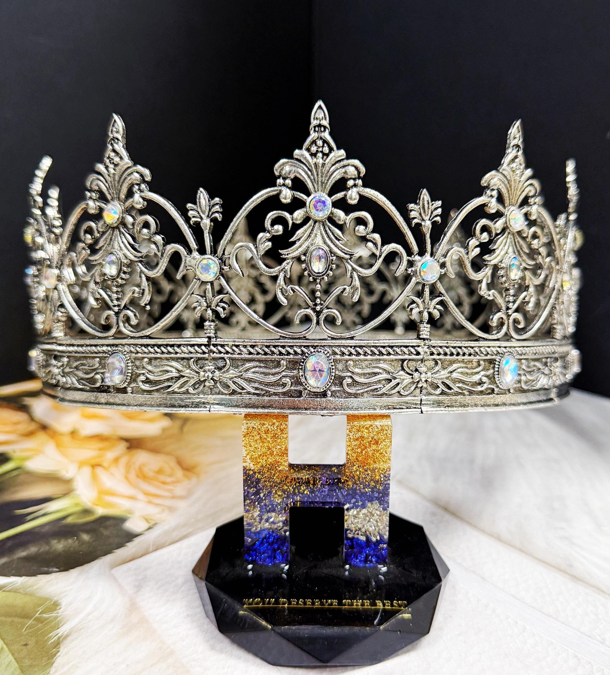 HappyJewelryWorld Vintage Silver Crown Iridescent Crystal Rhinestone XL