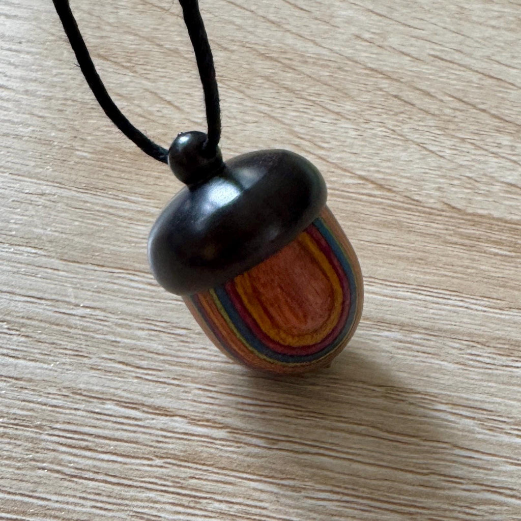VanillaStarCafe Wooden Acorn Container Pendant Necklace 24in
