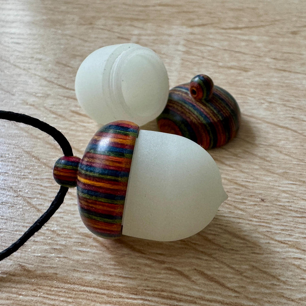VanillaStarCafe Wooden Acorn Container Pendant Necklace 24in