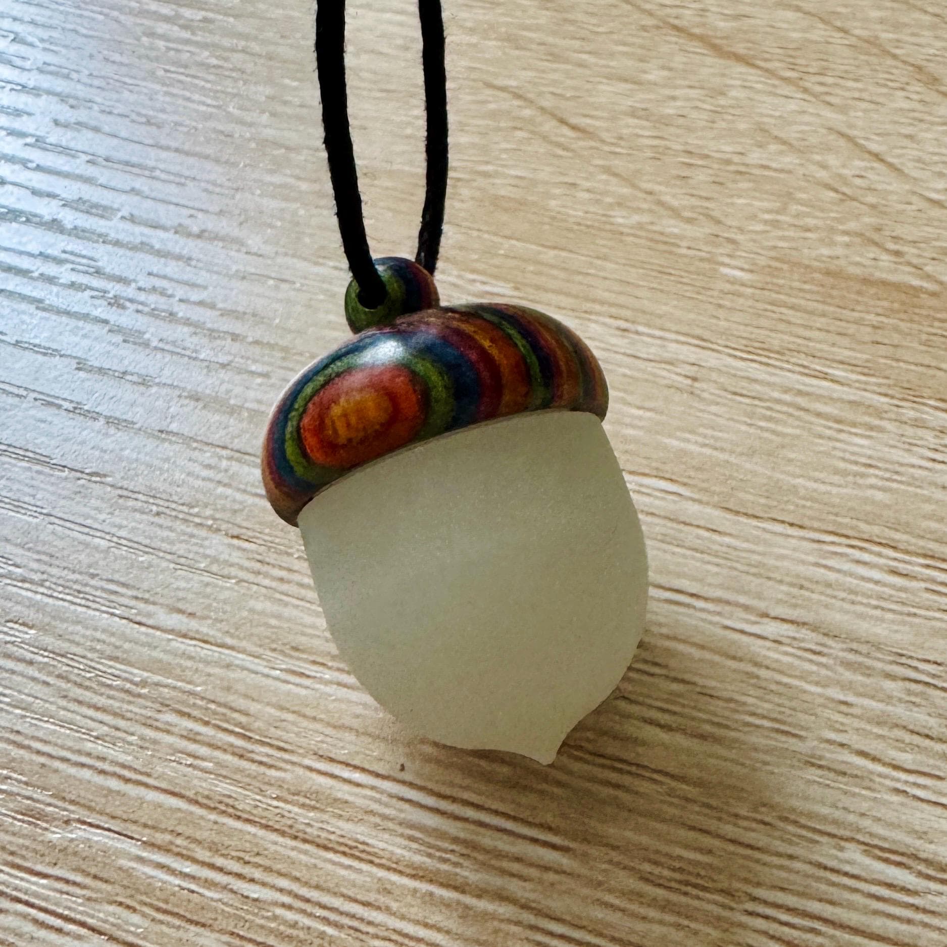 VanillaStarCafe Wooden Acorn Container Pendant Necklace 24in