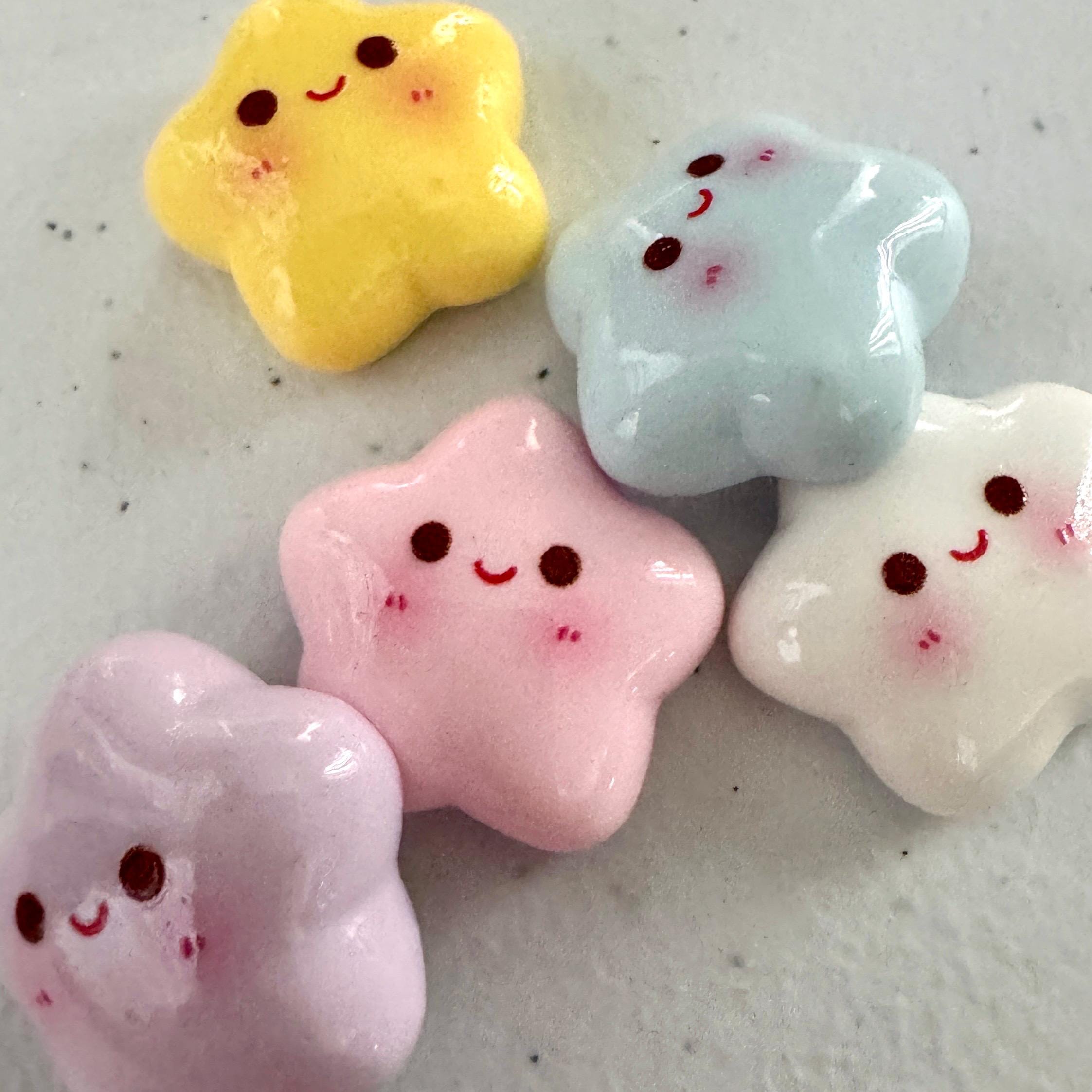 VanillaStarCafe Smiling Stars Polymer Clay Keychain 1in