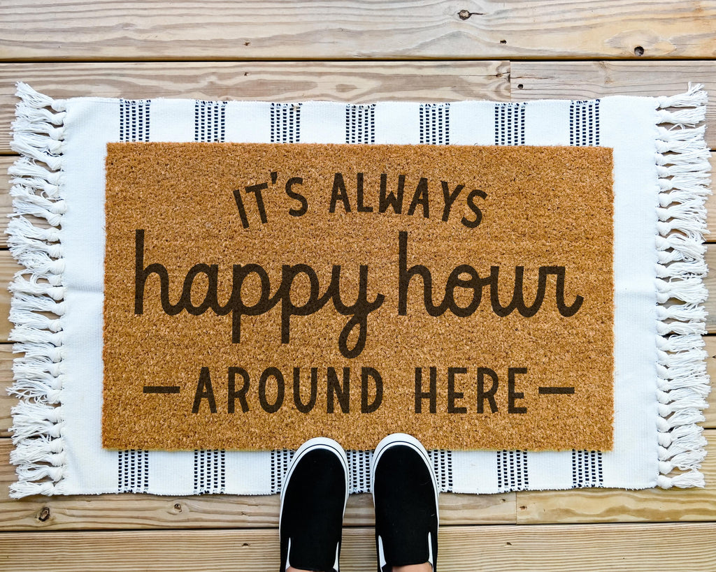 HamlinRowShop Always Happy Hour Coir Doormat Funny Welcome Mat