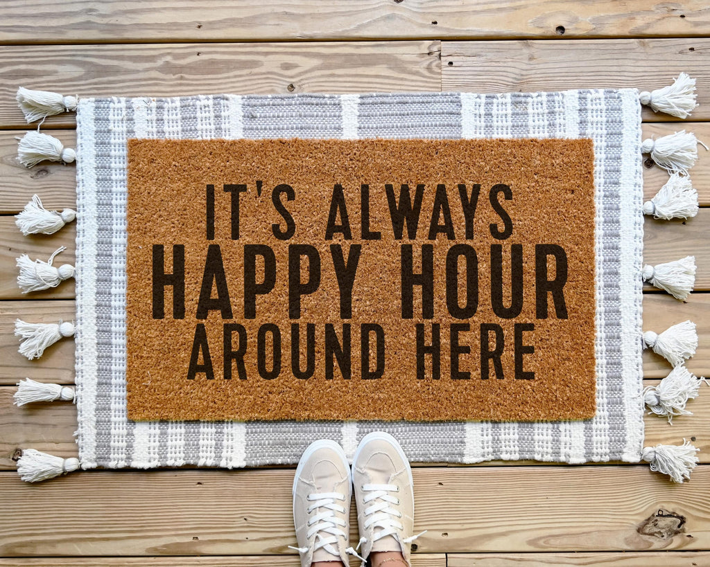 HamlinRowShop Happy Hour Coir Doormat Funny Welcome Mat