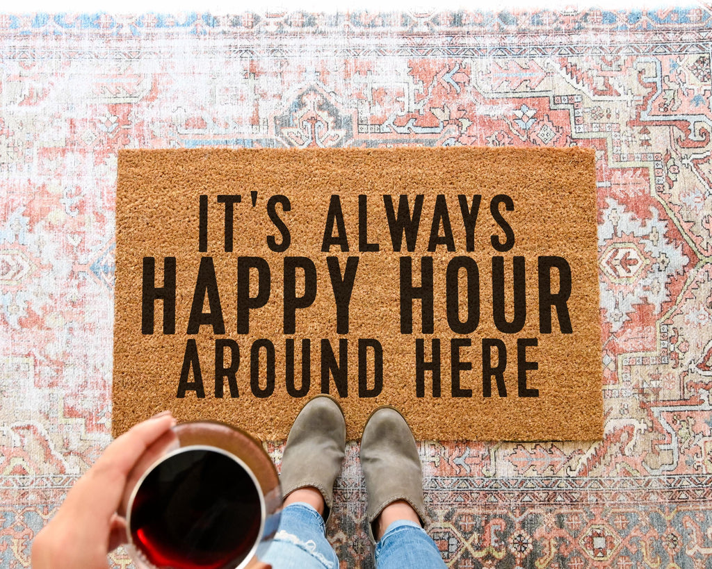HamlinRowShop Happy Hour Coir Doormat Funny Welcome Mat