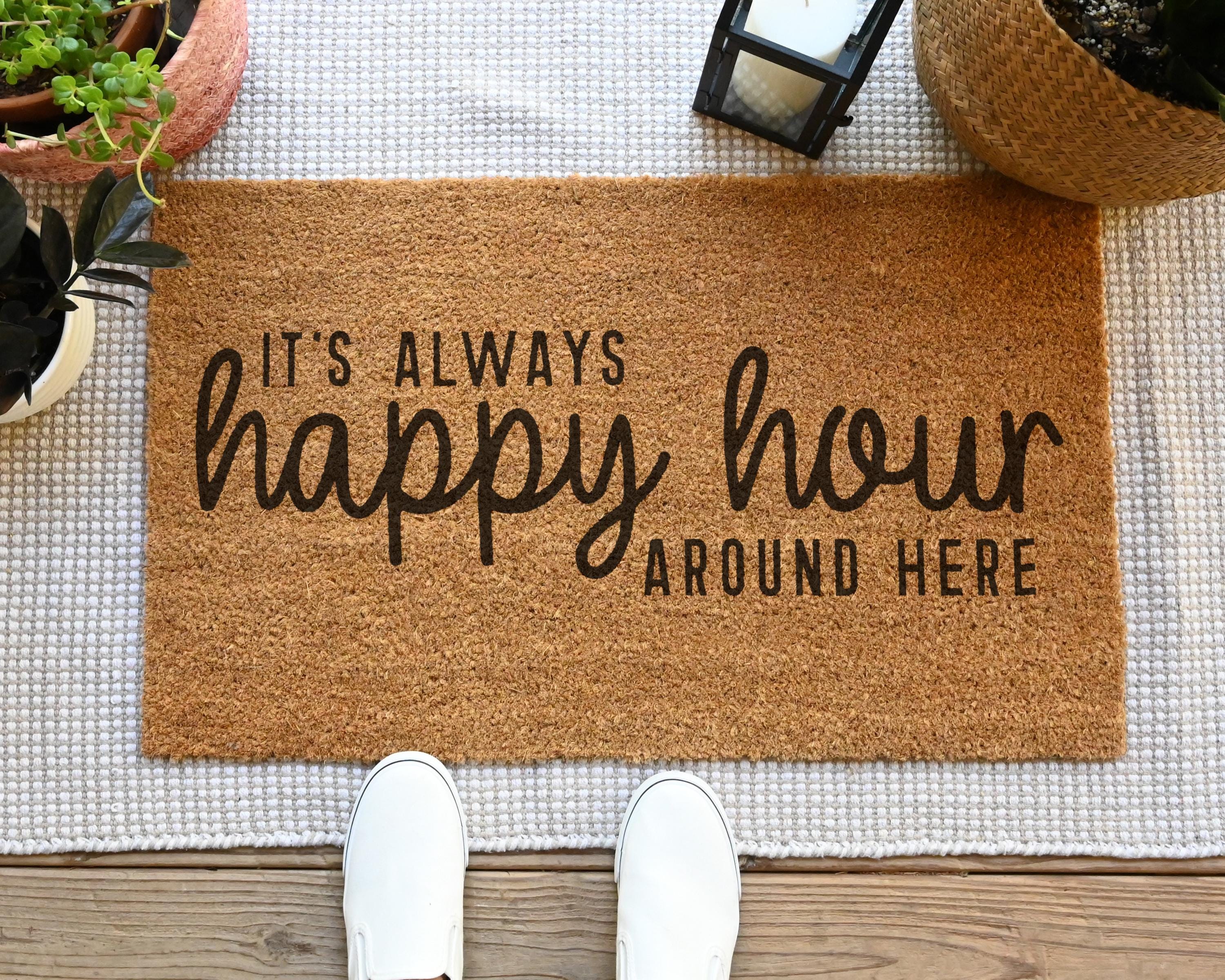 HamlinRowShop Always Happy Hour Coir Doormat with Slip-Resistant Backing