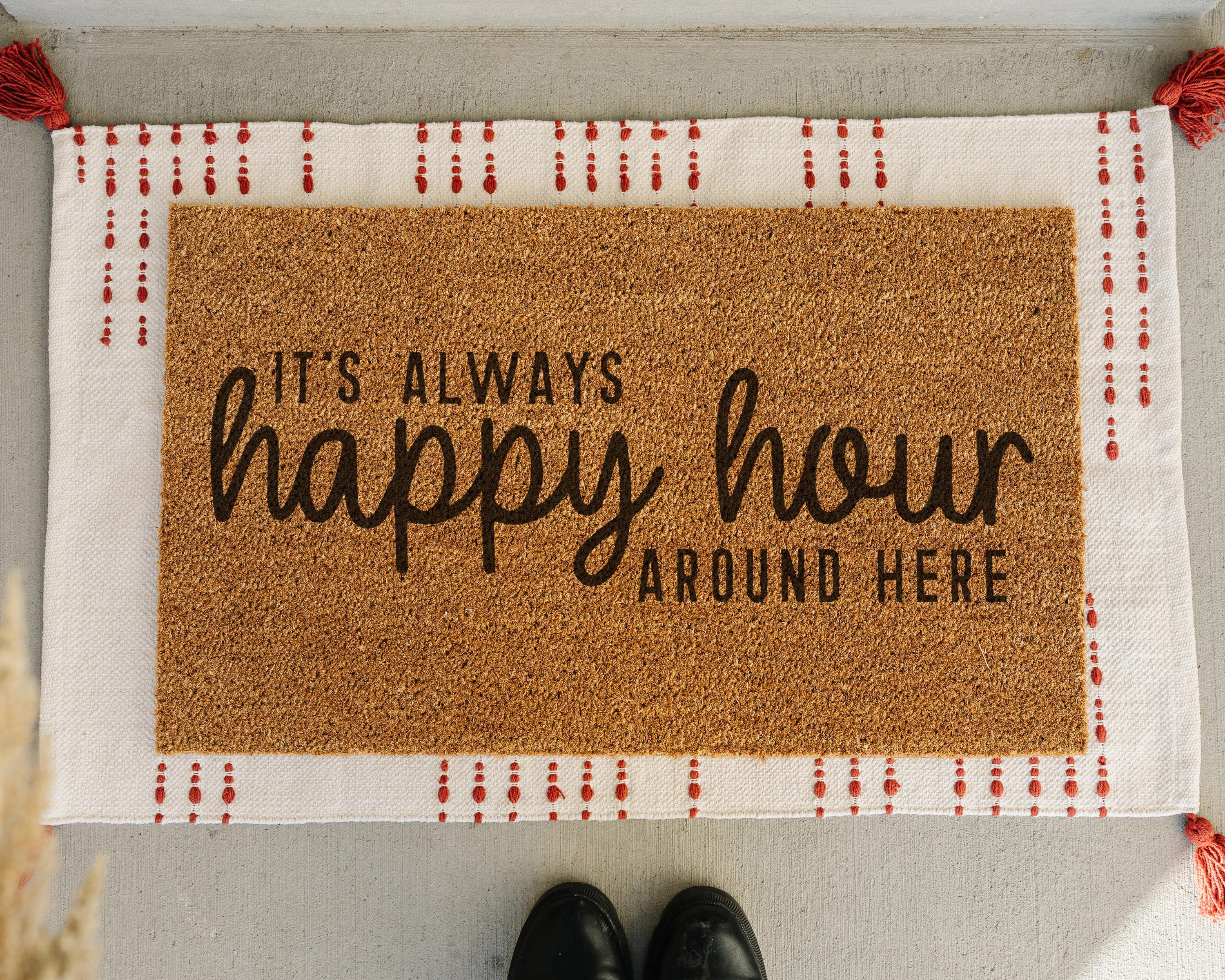 HamlinRowShop Always Happy Hour Coir Doormat with Slip-Resistant Backing