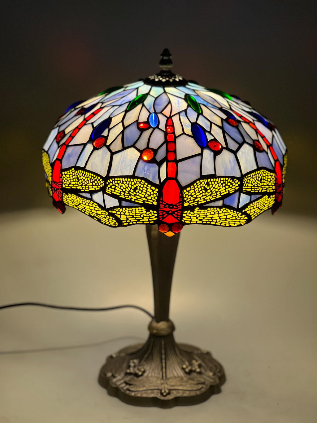 U2Antique Dragonfly Tiffany Table Lamp