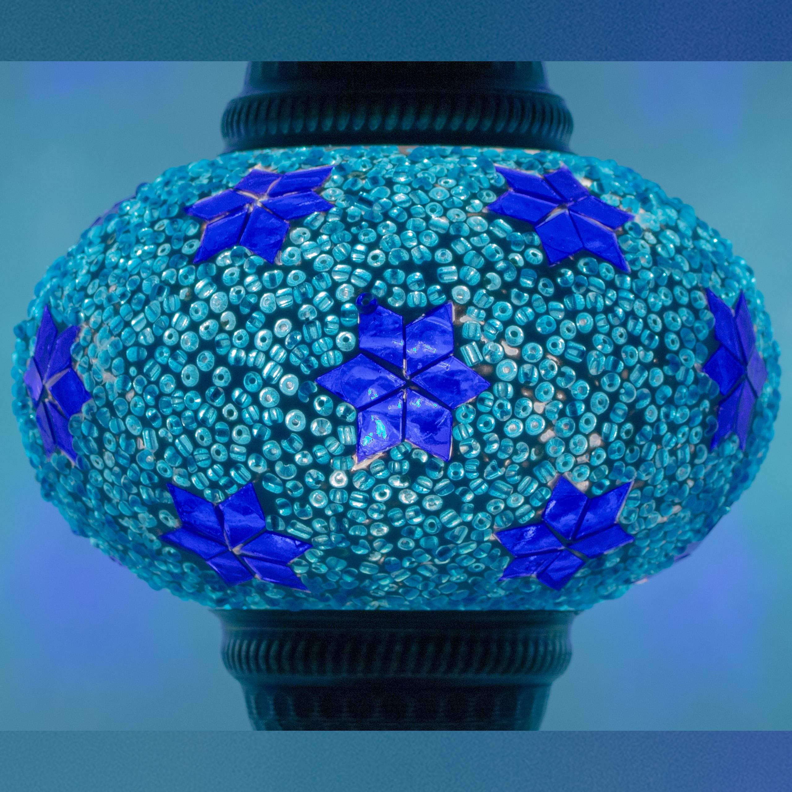 MoslandHome Handmade Turkish Mosaic Glass Globe Pendant Light Blue