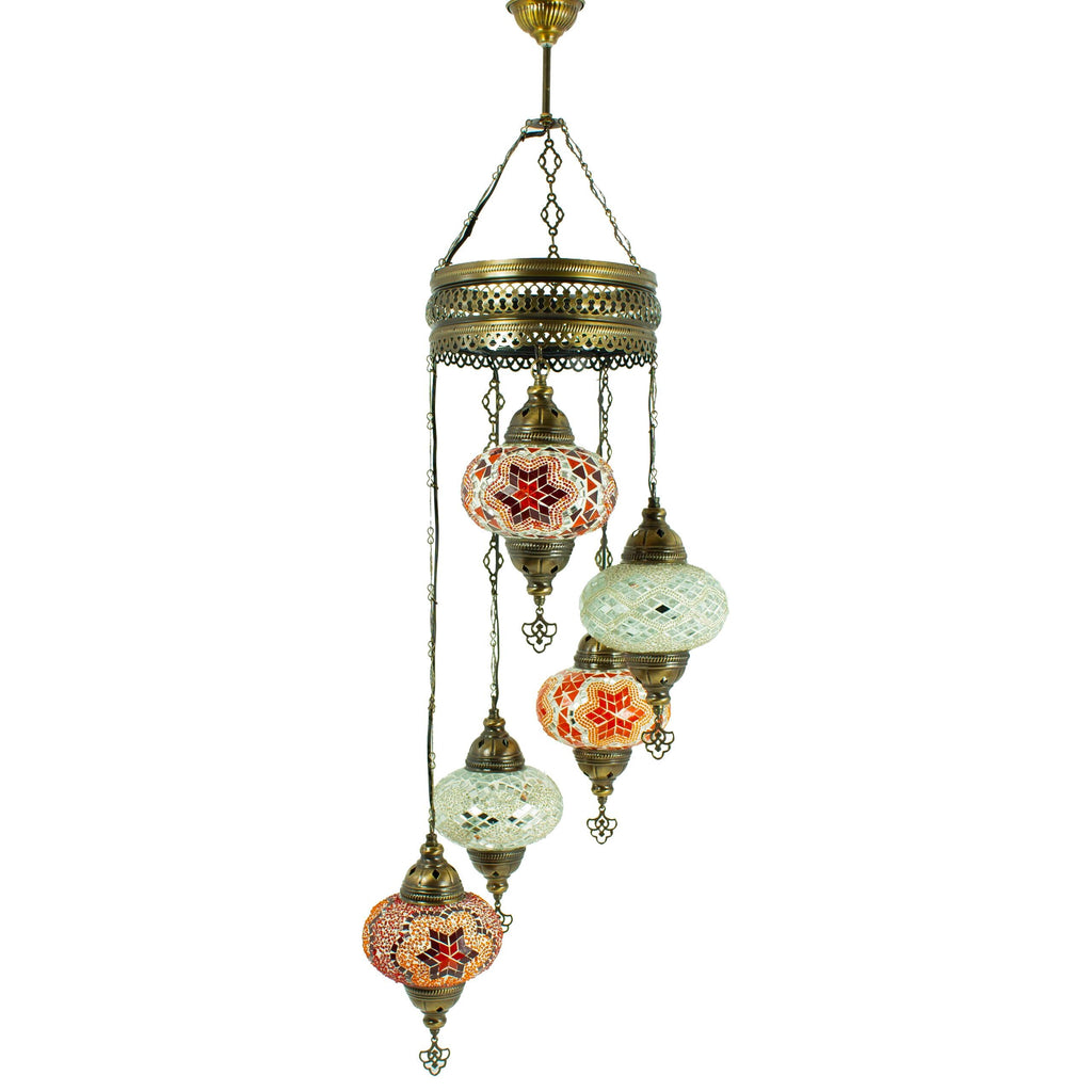 MoslandHome Handmade Turkish Mosaic Chandelier 5 Globe Hanging Lamp