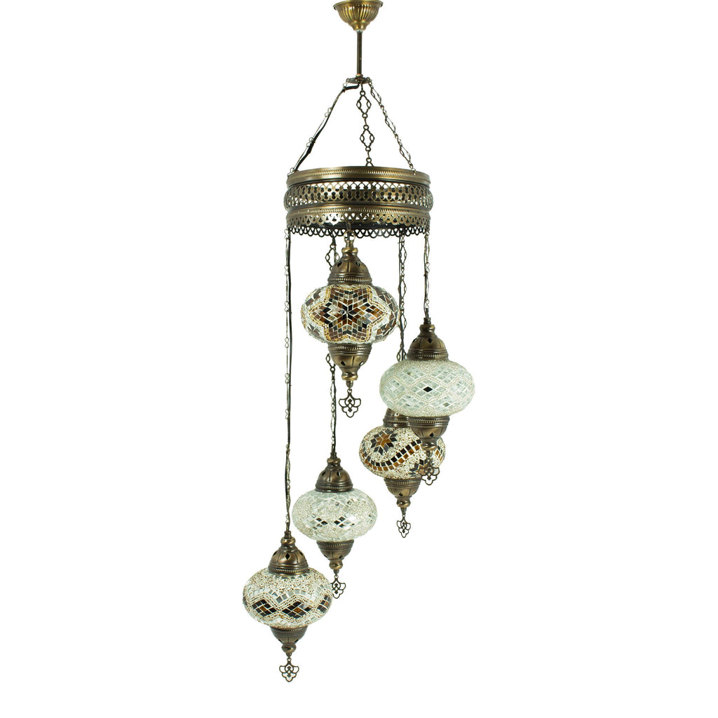 MoslandHome Handmade Turkish Mosaic Chandelier 5 Globe Hanging Lamp