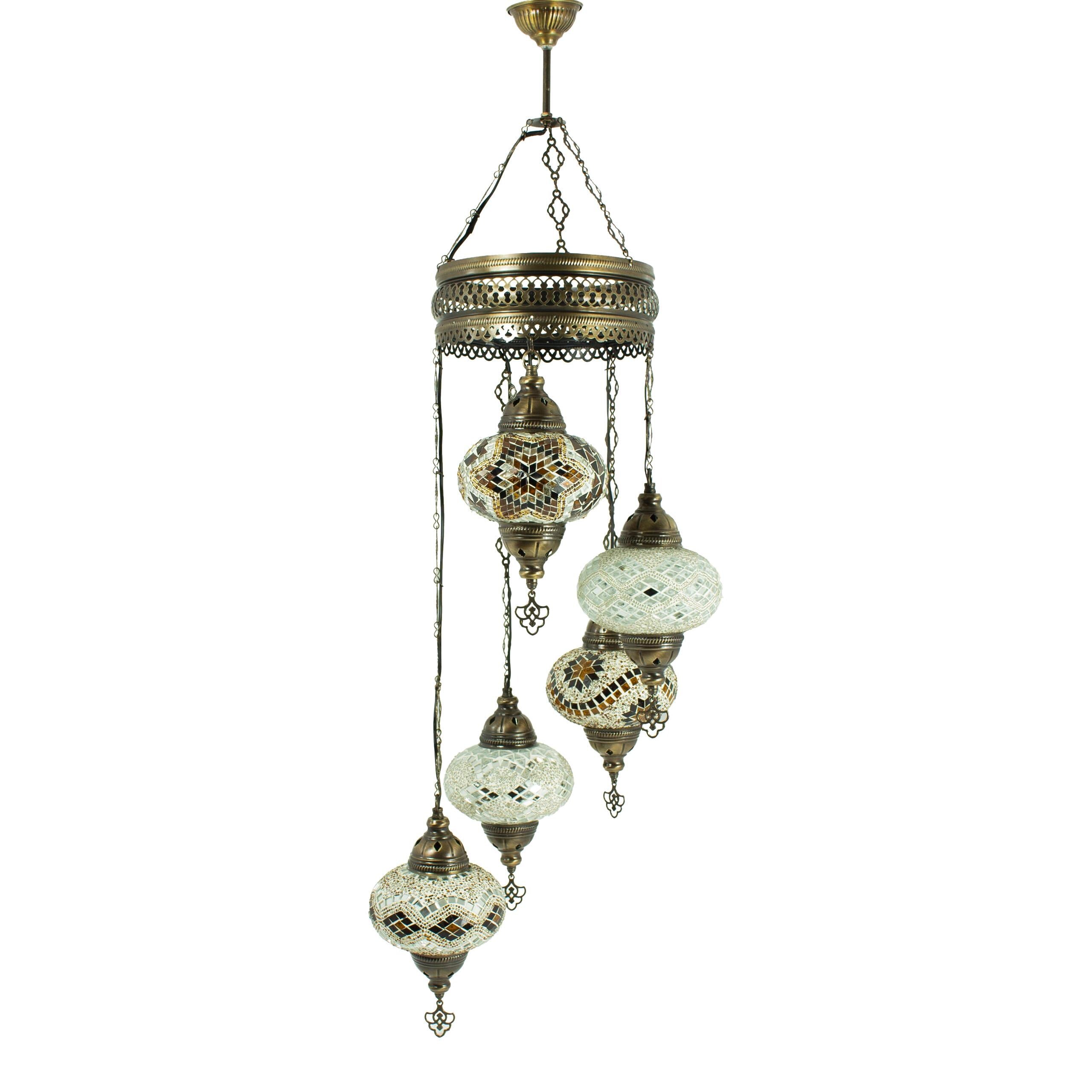 MoslandHome Handmade Turkish Mosaic Chandelier 5 Globe Hanging Lamp