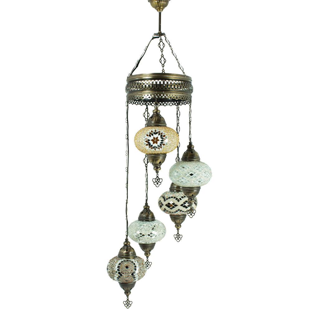 MoslandHome Handmade Turkish Mosaic Chandelier 5 Globe Hanging Lamp